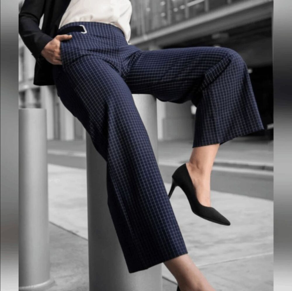 New Betabrand Midtown Wide Leg Cropped Belted Dress Pant Yoga Pants Large